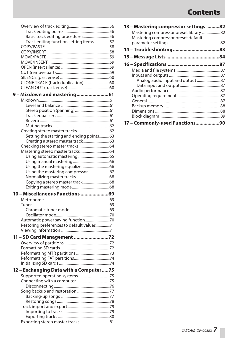 Teac DP-008EX User Manual | Page 7 / 92