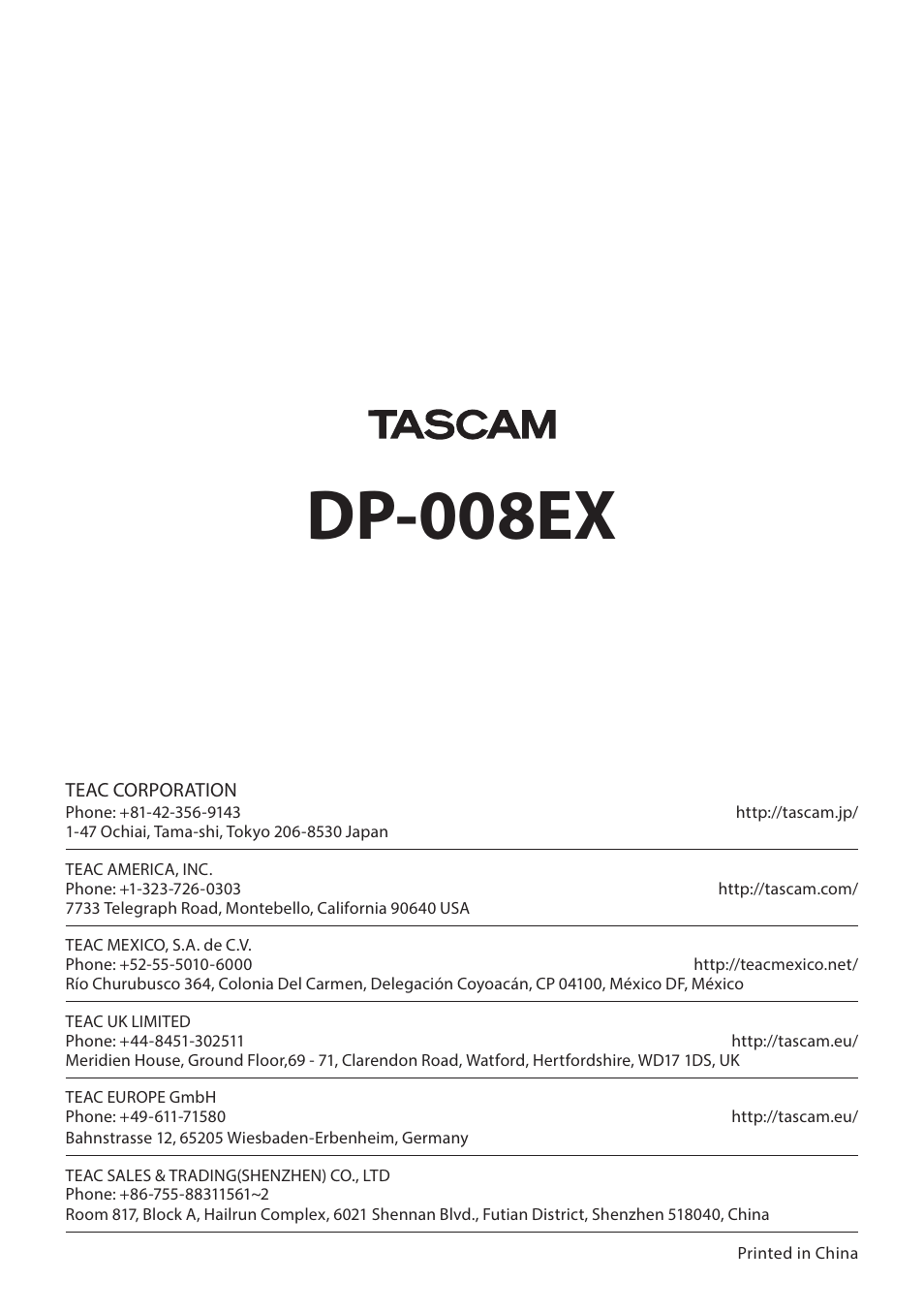 Dp-008ex | Teac DP-008EX User Manual | Page 92 / 92