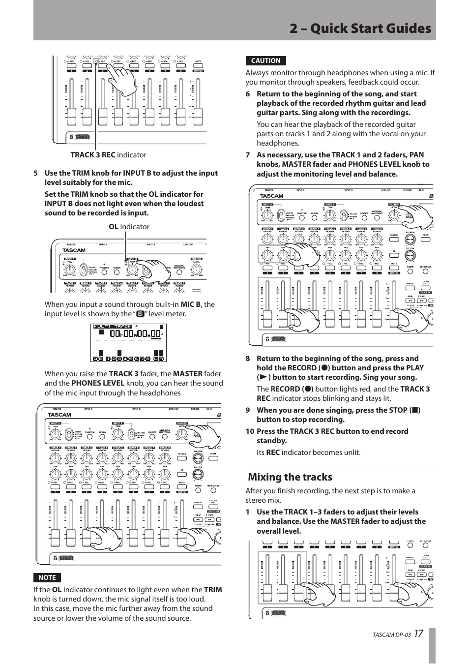 Mixing the tracks, 2 – quick start guides | Teac DP-03 User Manual | Page 17 / 92