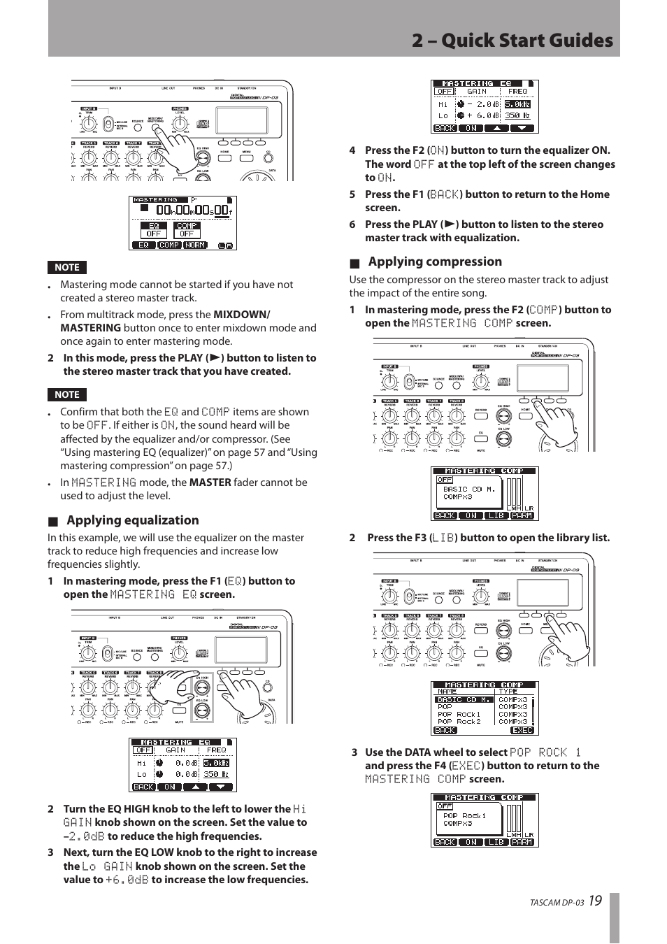 2 – quick start guides | Teac DP-03 User Manual | Page 19 / 92