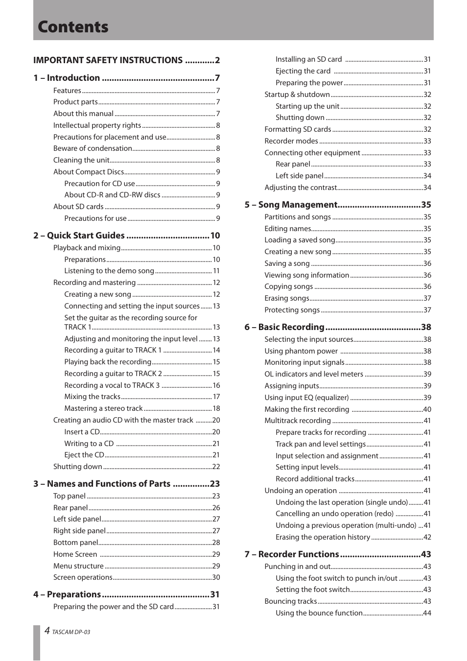 Teac DP-03 User Manual | Page 4 / 92