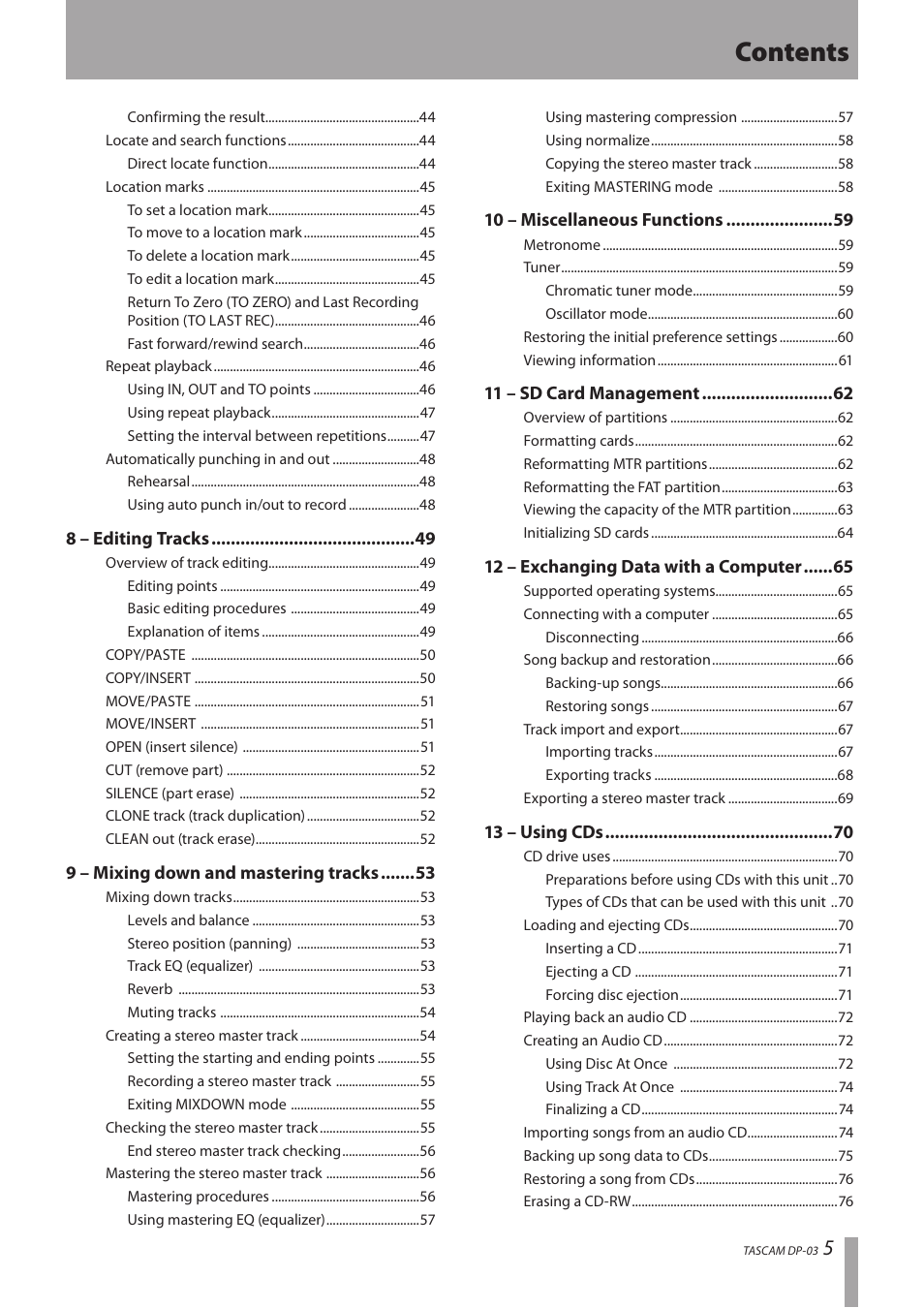 Teac DP-03 User Manual | Page 5 / 92