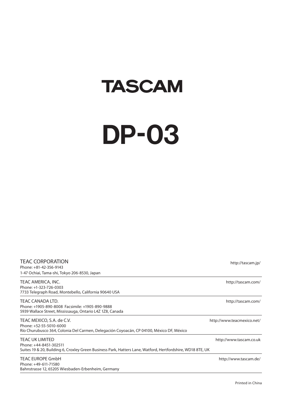 Dp-03 | Teac DP-03 User Manual | Page 92 / 92