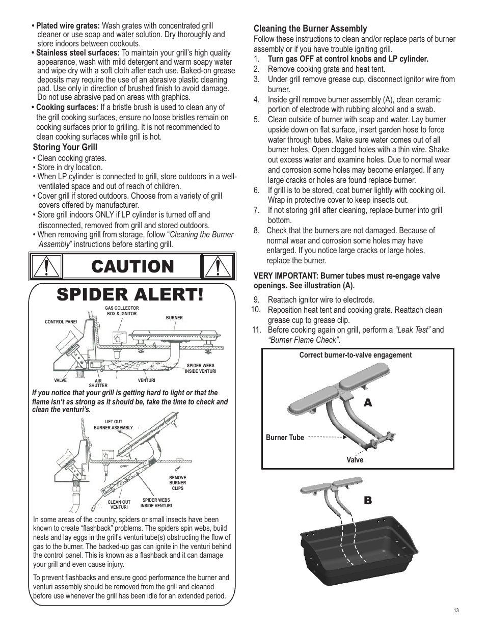 Caution spider alert | Char-Broil 463720110 User Manual | Page 13 / 32