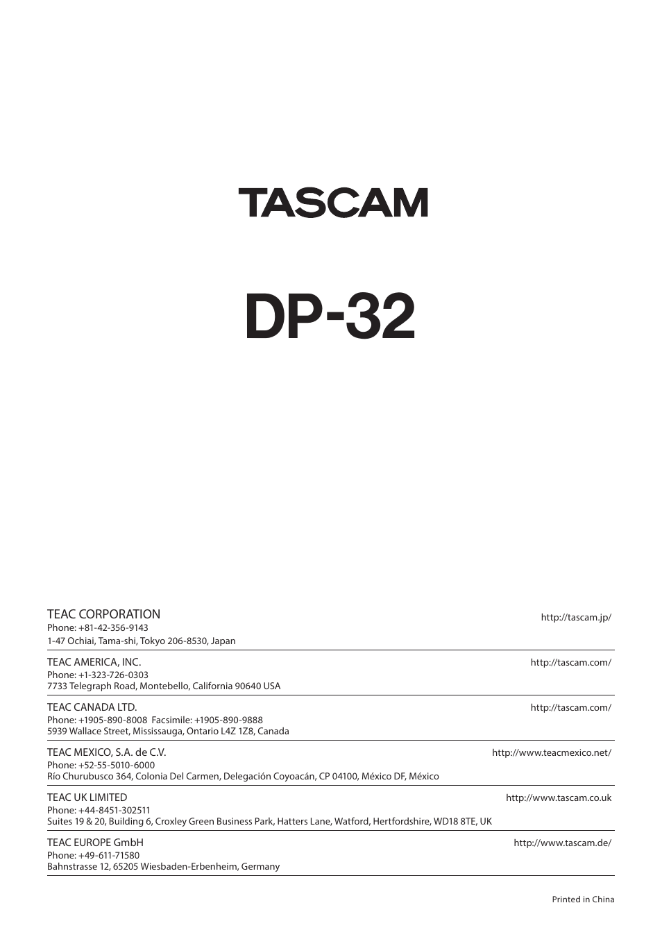 Dp-32 | Teac DP-32 User Manual | Page 104 / 104