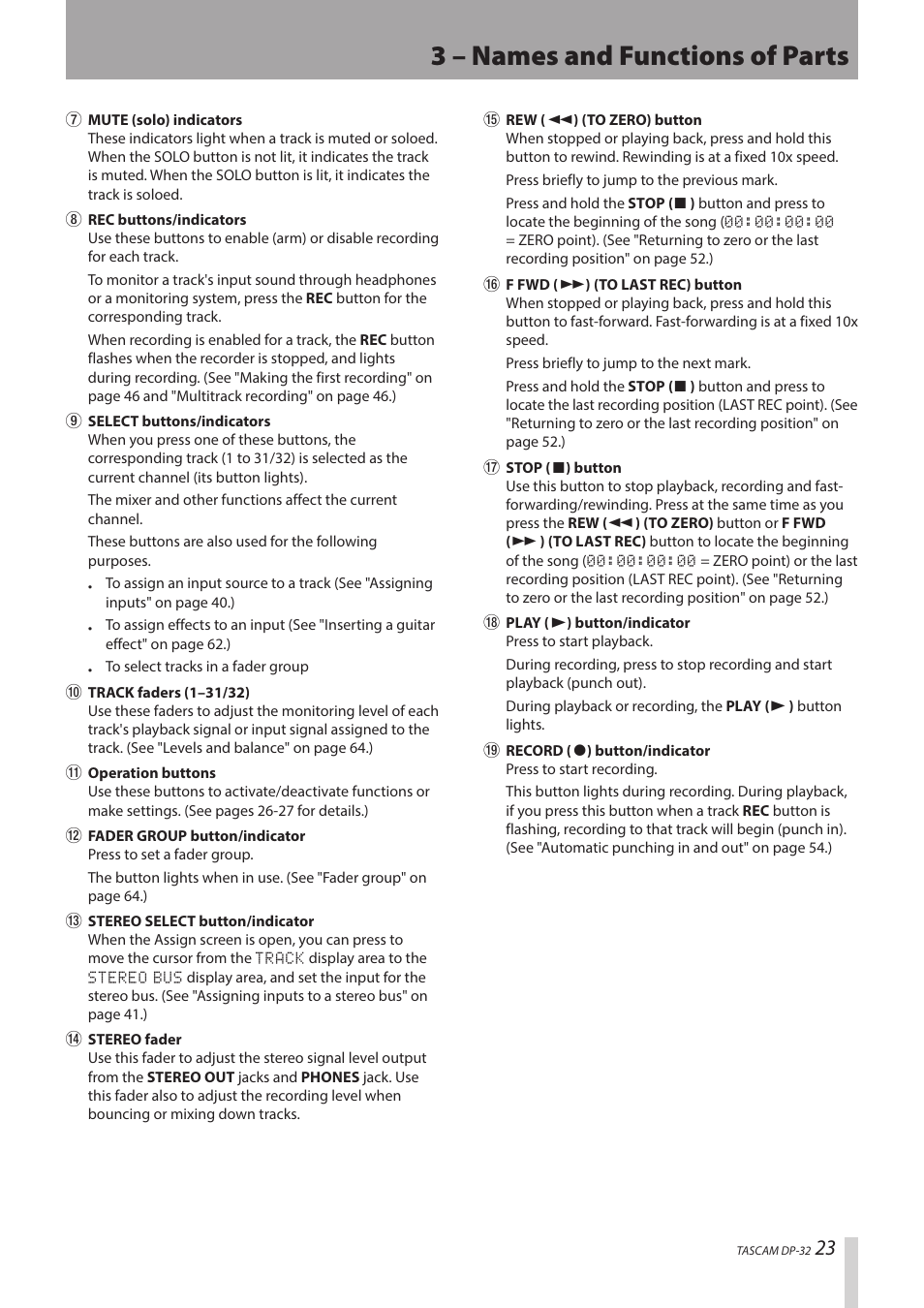 3 – names and functions of parts | Teac DP-32 User Manual | Page 23 / 104