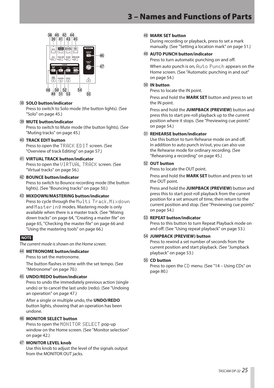 3 – names and functions of parts | Teac DP-32 User Manual | Page 25 / 104