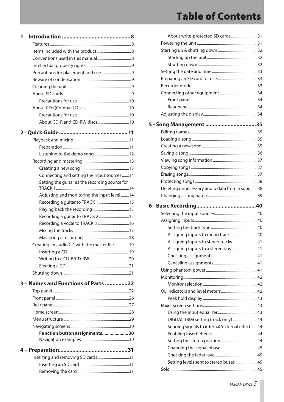 Teac DP-32 User Manual | Page 5 / 104