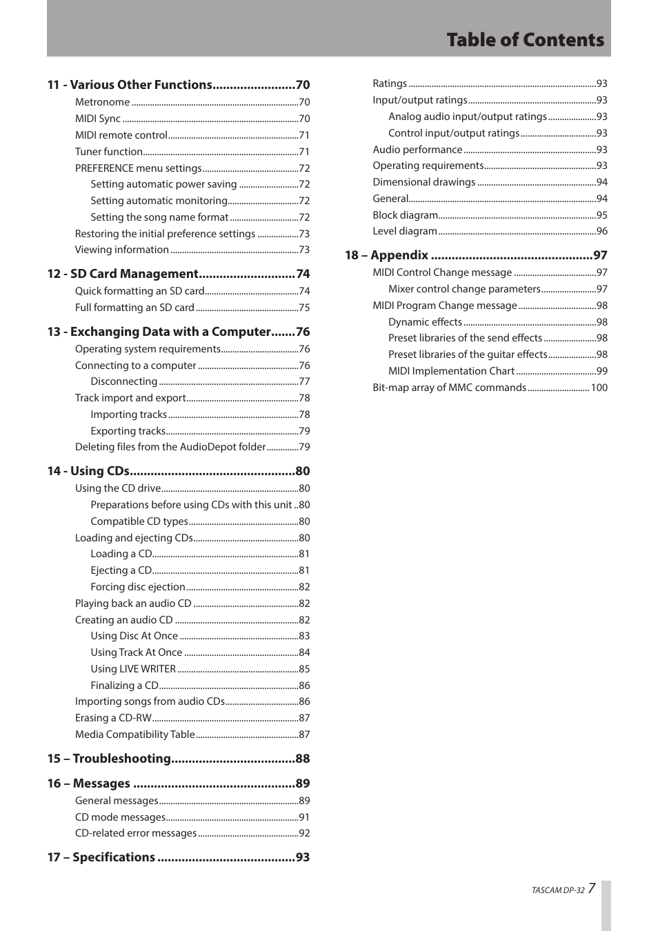 Teac DP-32 User Manual | Page 7 / 104