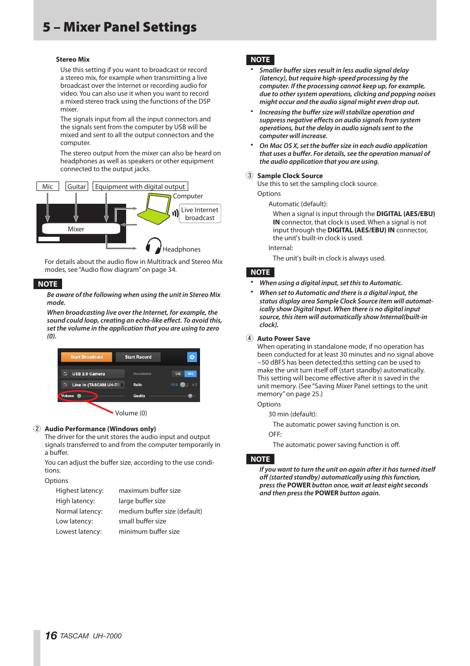 5 – mixer panel settings | Teac UH-7000 User Manual | Page 16 / 36