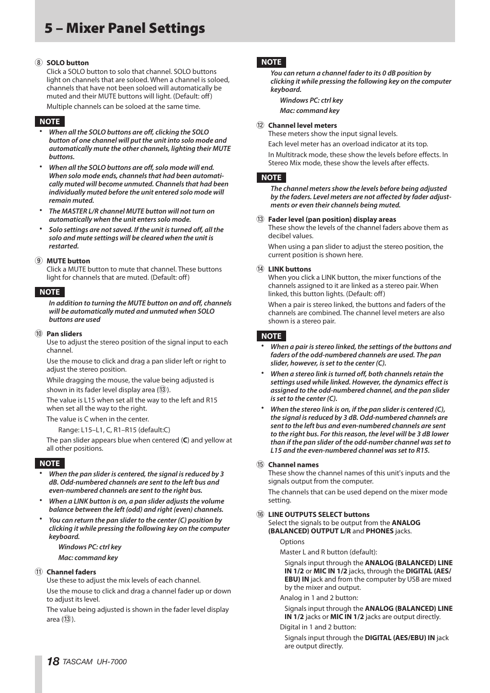 5 – mixer panel settings | Teac UH-7000 User Manual | Page 18 / 36
