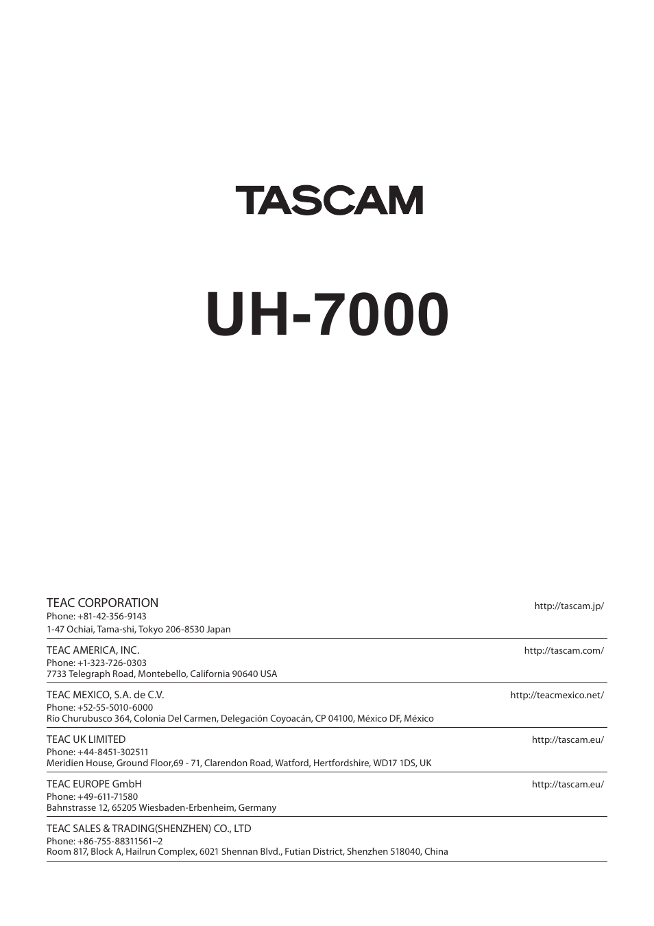 Uh-7000 | Teac UH-7000 User Manual | Page 36 / 36