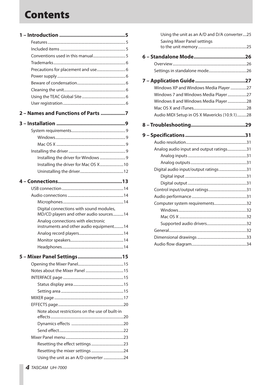Teac UH-7000 User Manual | Page 4 / 36