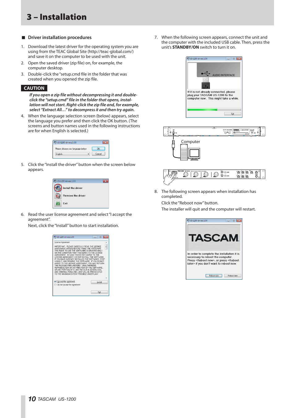 3 – installation | Teac US-1200 User Manual | Page 10 / 36