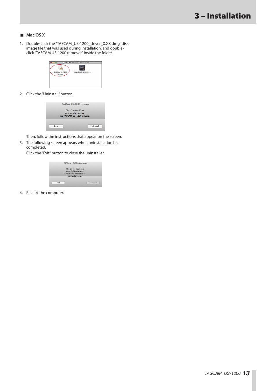 3 – installation | Teac US-1200 User Manual | Page 13 / 36