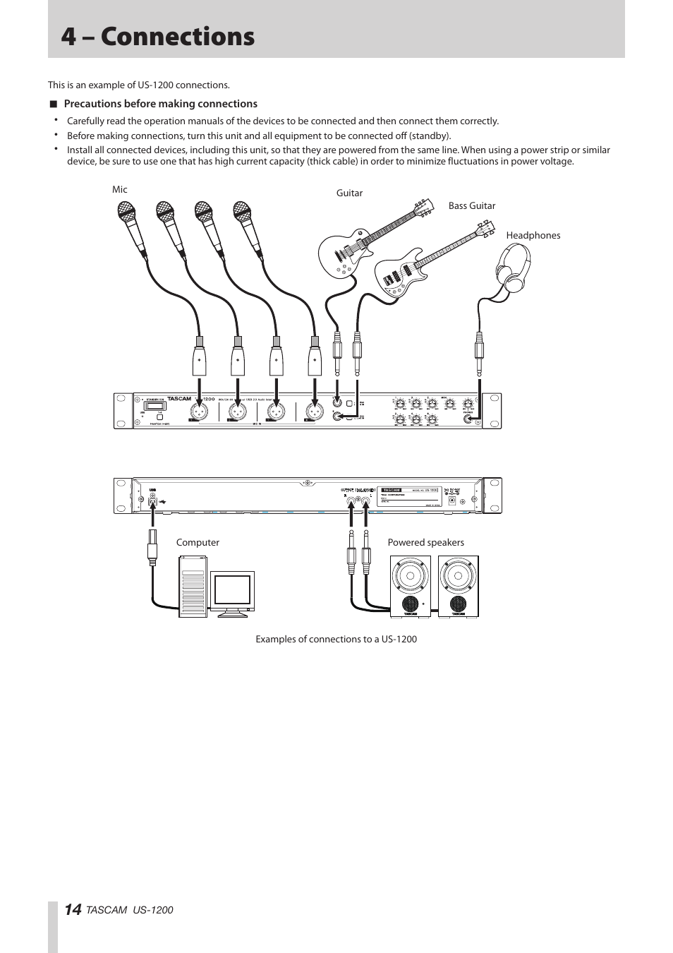 4 – connections | Teac US-1200 User Manual | Page 14 / 36