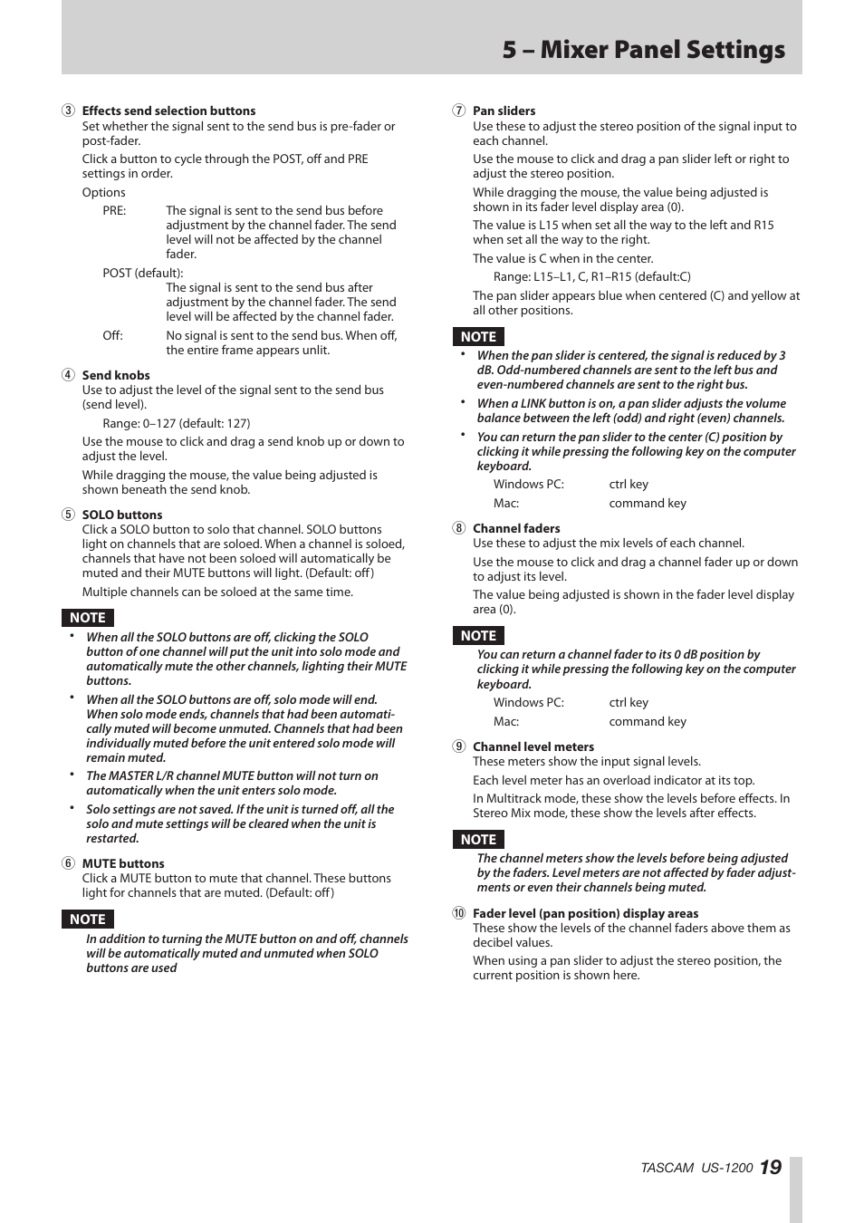 5 – mixer panel settings | Teac US-1200 User Manual | Page 19 / 36