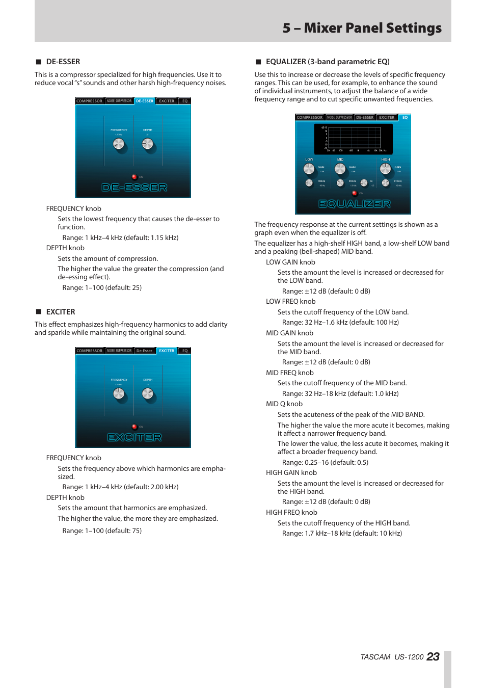 5 – mixer panel settings | Teac US-1200 User Manual | Page 23 / 36