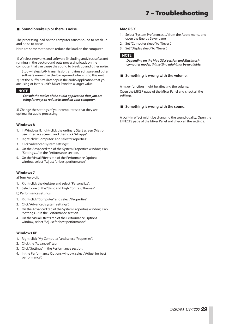 7 – troubleshooting | Teac US-1200 User Manual | Page 29 / 36