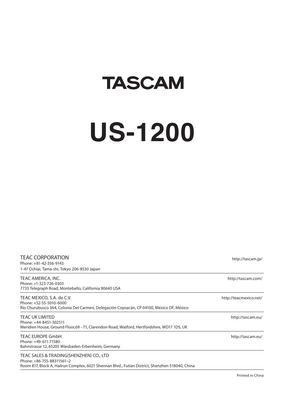 Us-1200 | Teac US-1200 Quick Start User Manual | Page 8 / 8