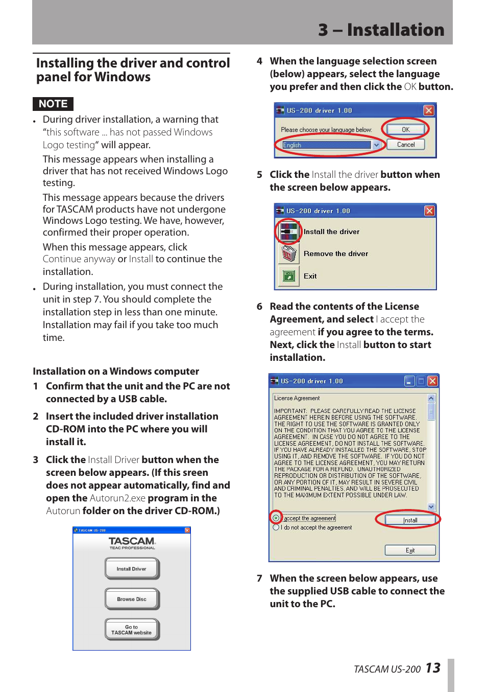 3 − installation | Teac US-200 User Manual | Page 13 / 32