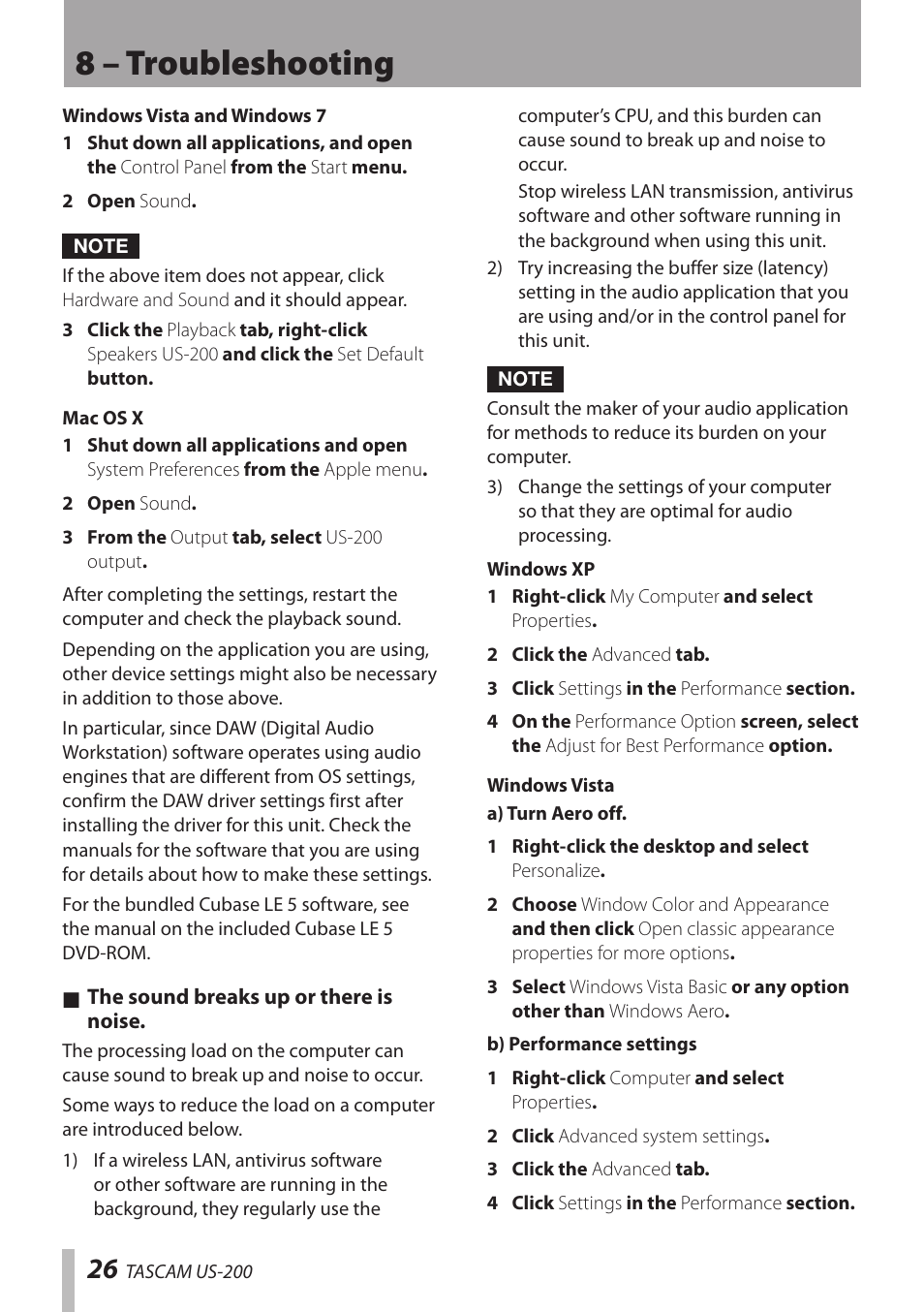8 – troubleshooting | Teac US-200 User Manual | Page 26 / 32