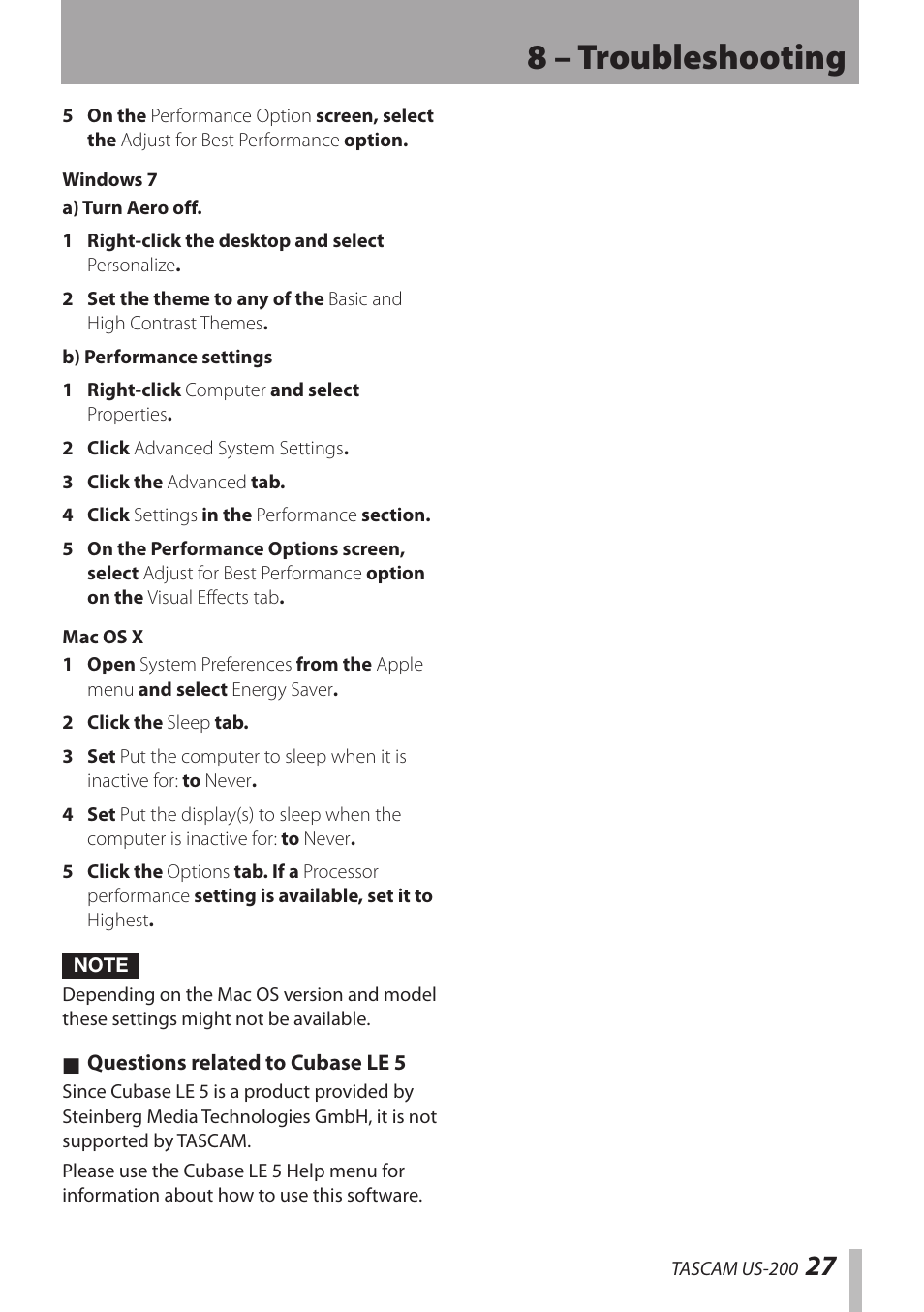 8 – troubleshooting | Teac US-200 User Manual | Page 27 / 32