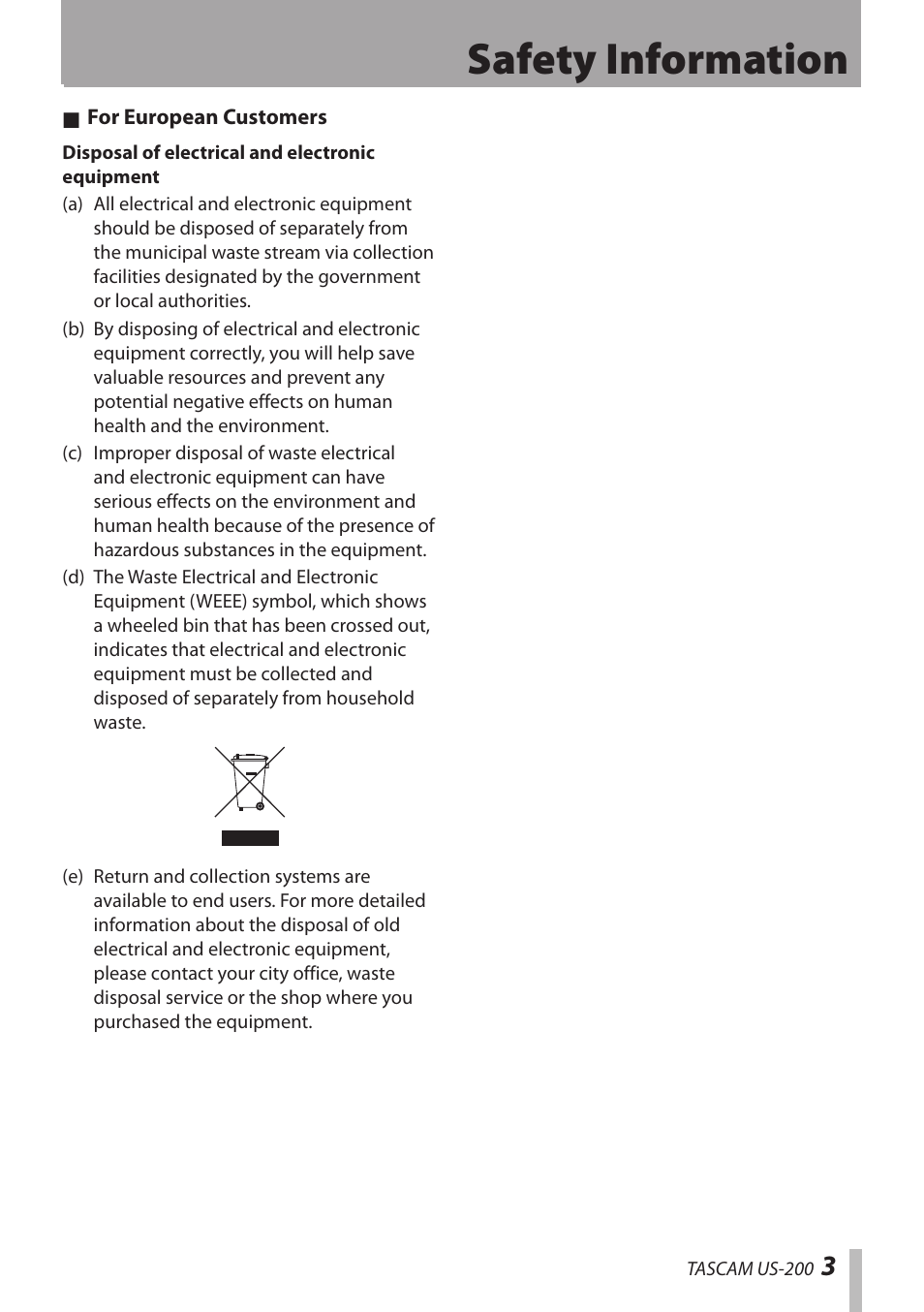 Safety information | Teac US-200 User Manual | Page 3 / 32