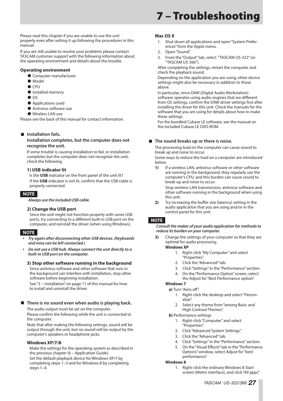 7 – troubleshooting | Teac US-322 User Manual | Page 27 / 35