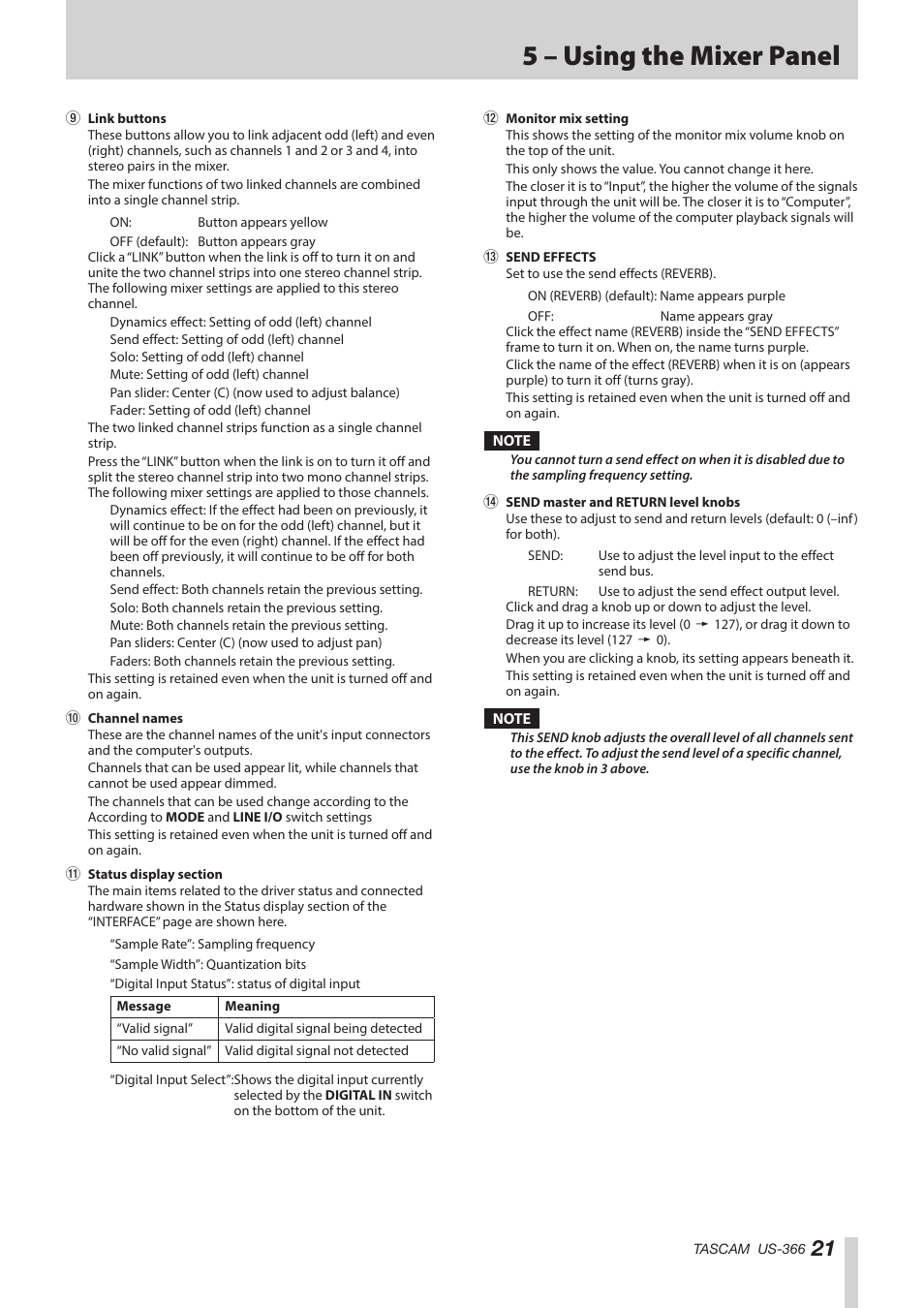 5 – using the mixer panel | Teac US-366 User Manual | Page 21 / 36