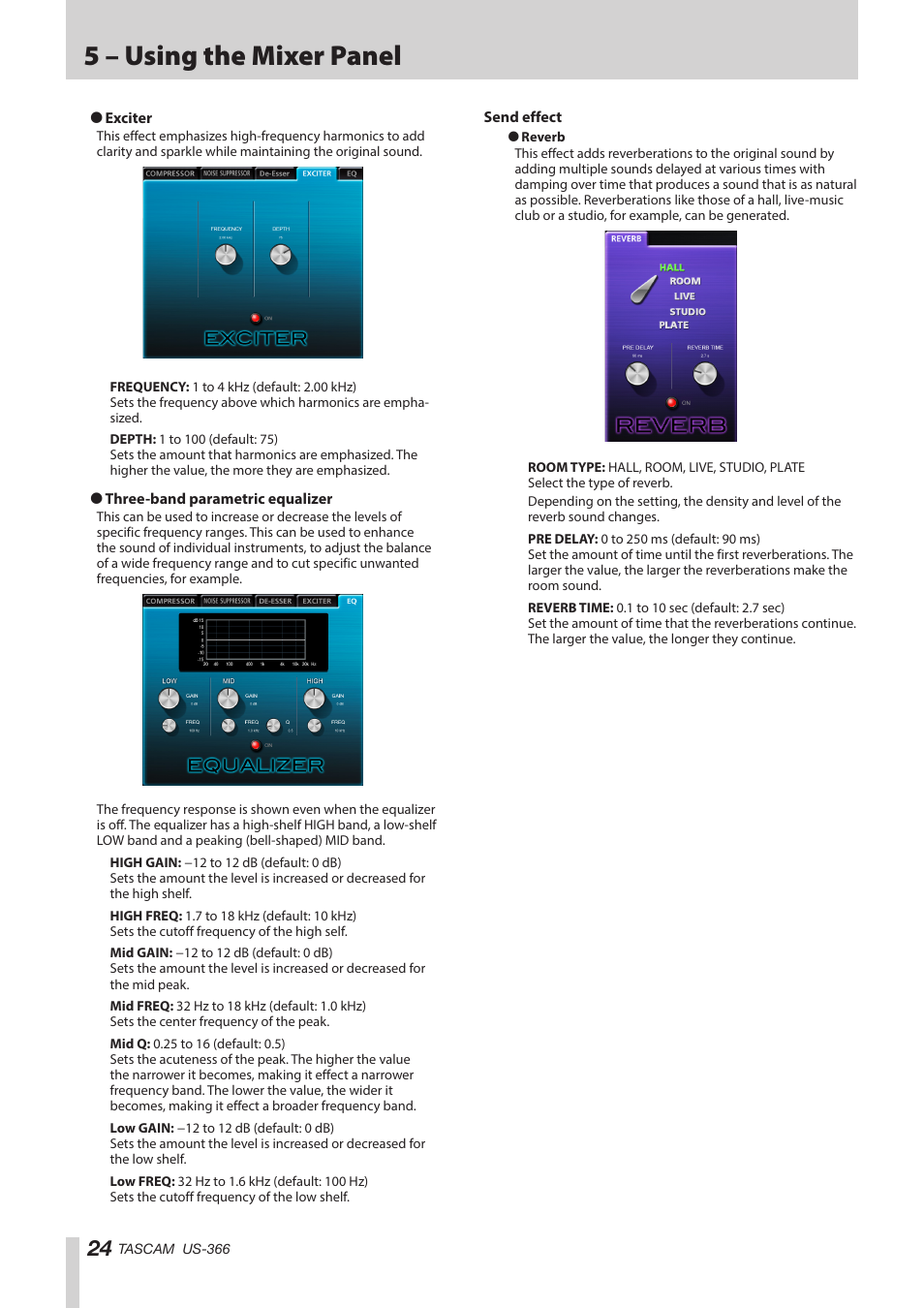 5 – using the mixer panel | Teac US-366 User Manual | Page 24 / 36