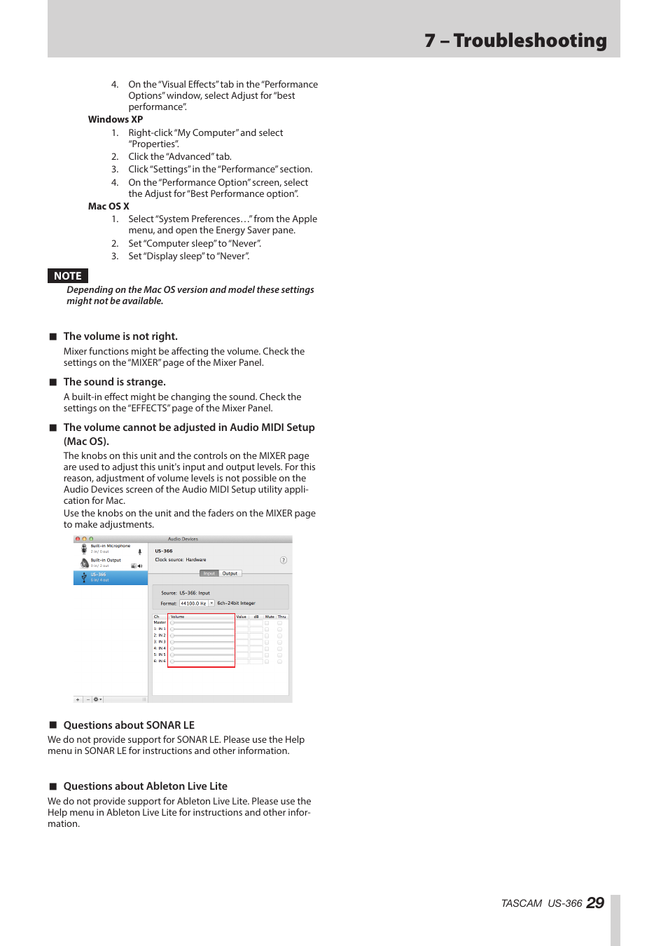 7 – troubleshooting | Teac US-366 User Manual | Page 29 / 36