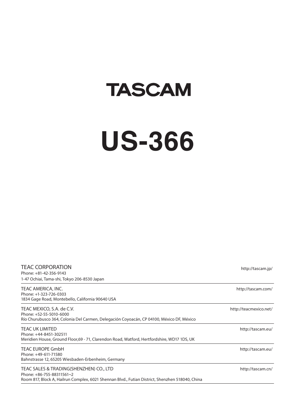 Us-366 | Teac US-366 User Manual | Page 36 / 36