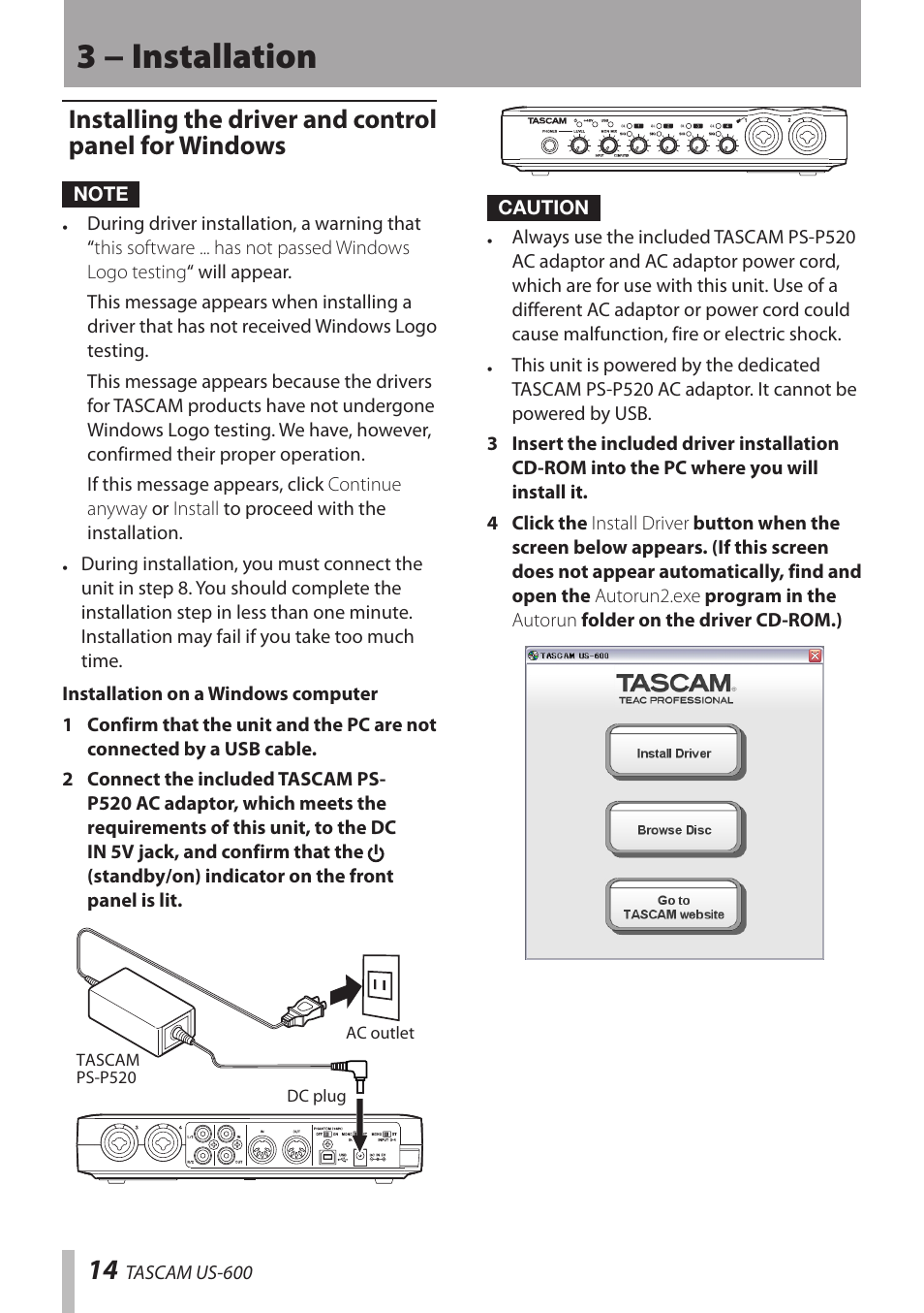 3 − installation | Teac US-600 User Manual | Page 14 / 36