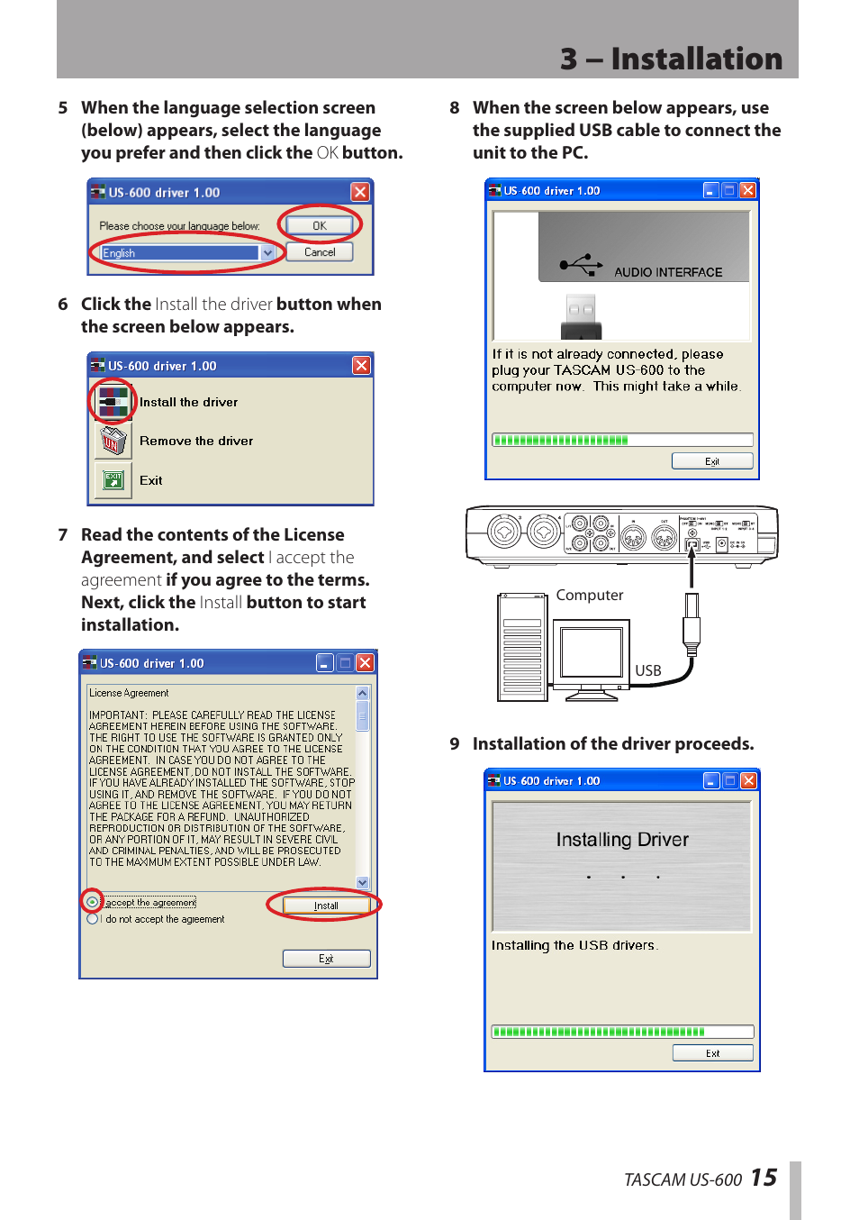 3 − installation | Teac US-600 User Manual | Page 15 / 36