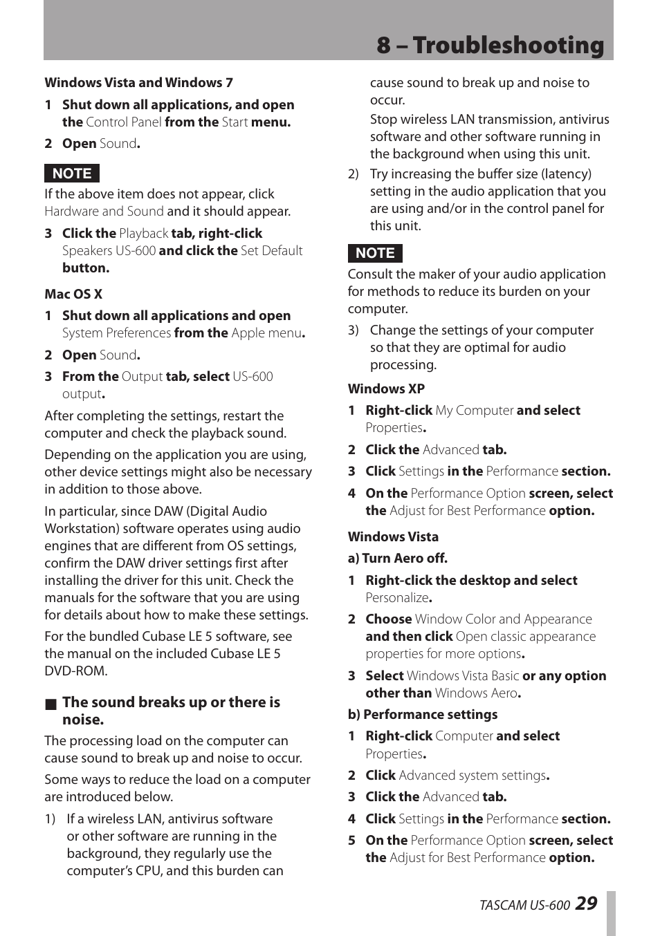 8 – troubleshooting | Teac US-600 User Manual | Page 29 / 36