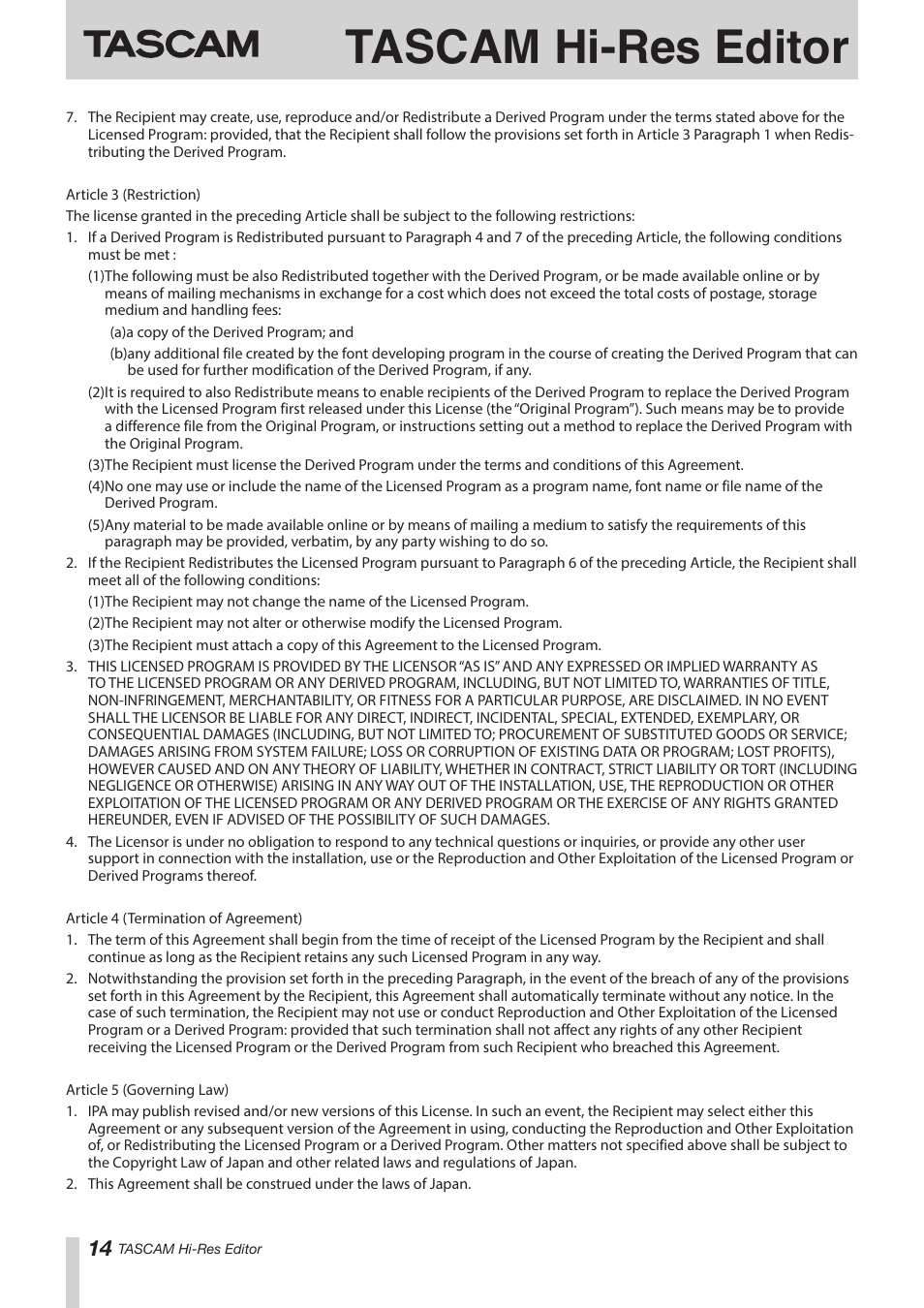 Tascam hi-res editor | Teac Hi-Res Editor User Manual | Page 14 / 14