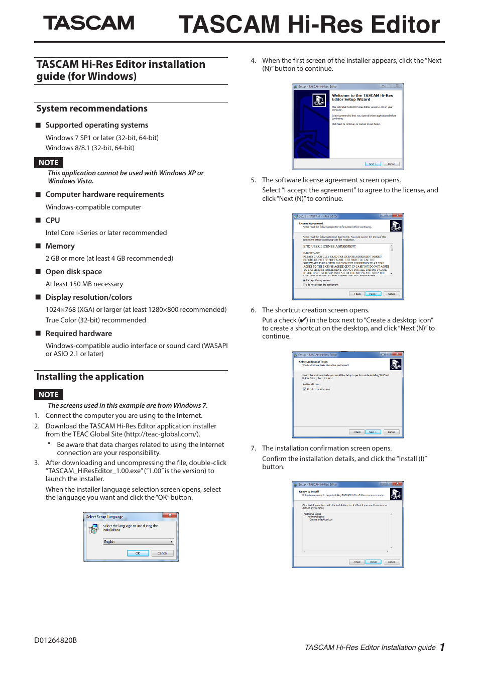 Teac Hi-Res Editor Installation User Manual | 4 pages