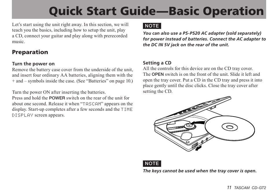 Quick start guide—basic operation, Preparation, Important safety instructions | Teac CD-GT2 User Manual | Page 11 / 44