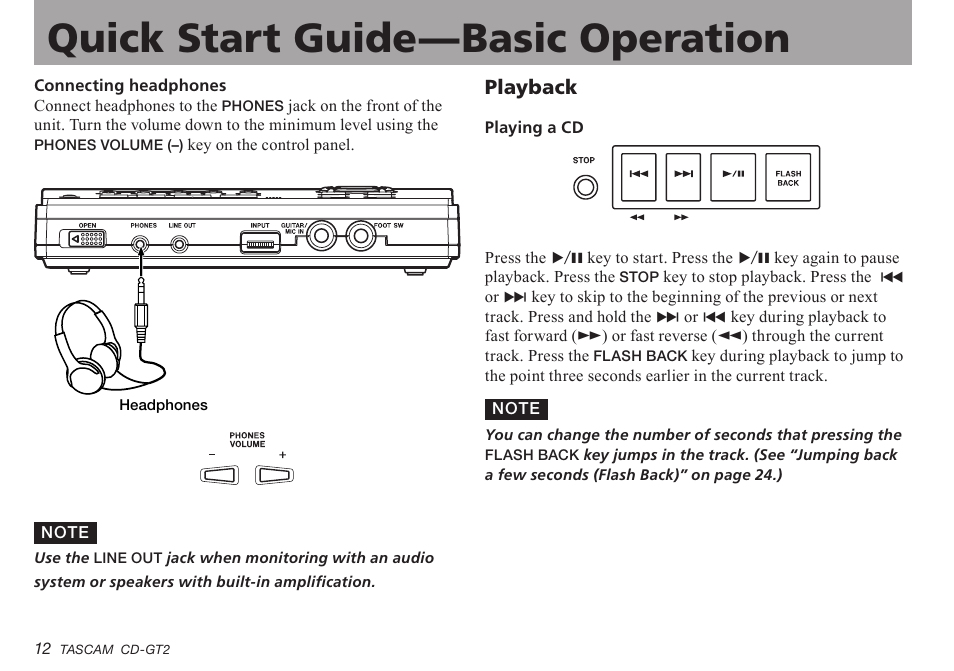 Playback | Teac CD-GT2 User Manual | Page 12 / 44