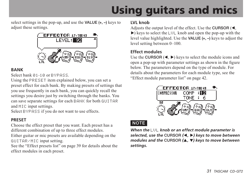 Important safety instructions, Using guitars and mics | Teac CD-GT2 User Manual | Page 31 / 44