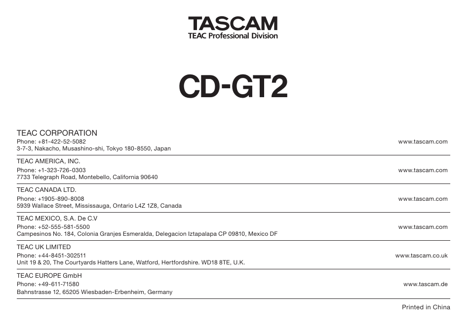 Cd-gt2 | Teac CD-GT2 User Manual | Page 44 / 44