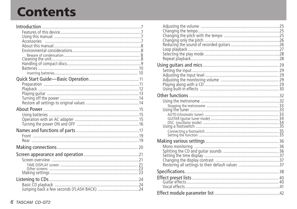 Teac CD-GT2 User Manual | Page 6 / 44
