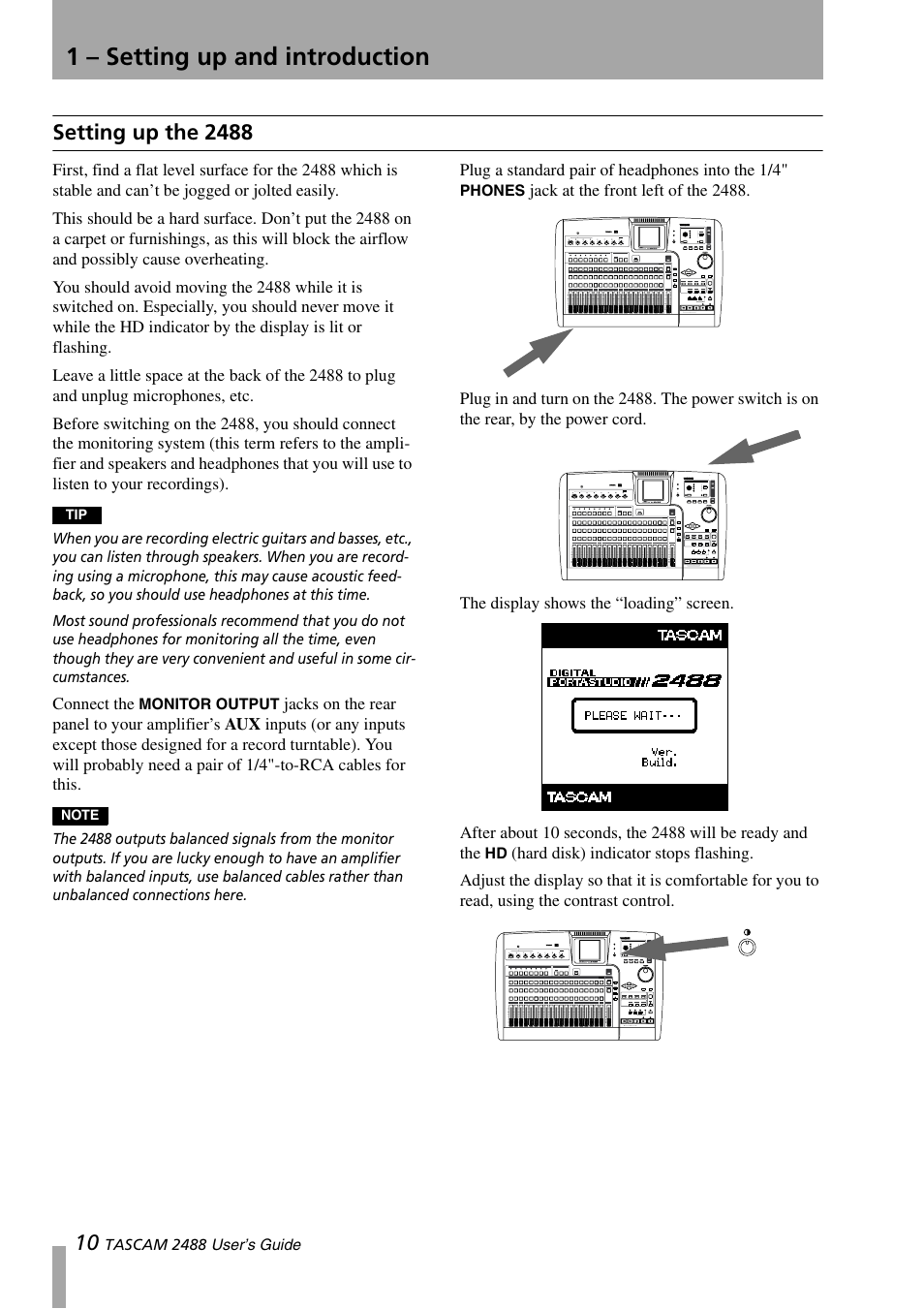 Setting up the 2488, 1 – setting up and introduction | Teac 2488 User Manual | Page 10 / 92