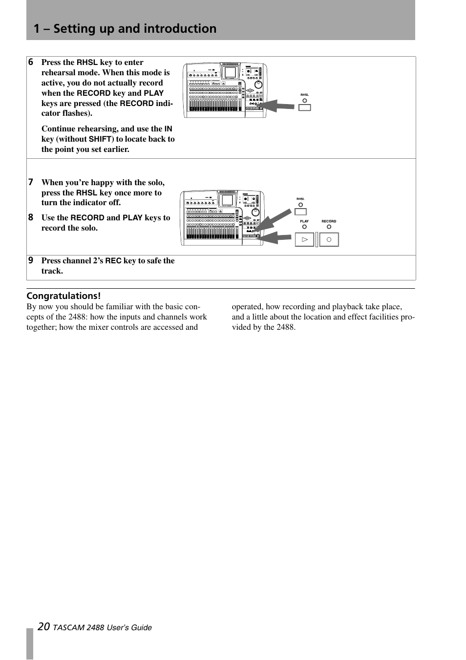 Congratulations, 1 – setting up and introduction | Teac 2488 User Manual | Page 20 / 92