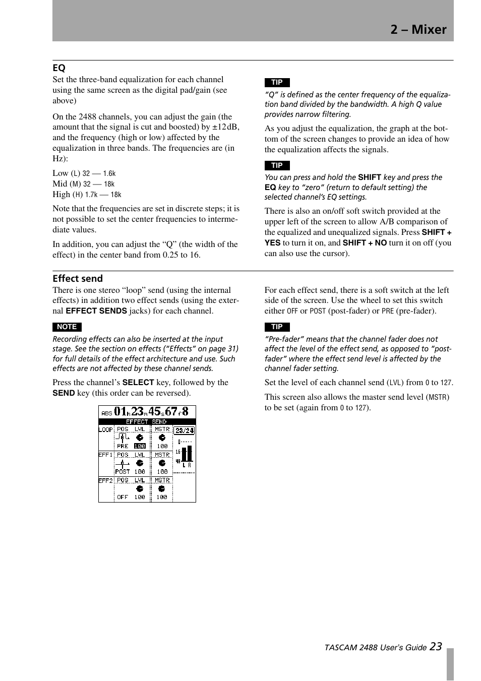 Effect send, 2 – mixer | Teac 2488 User Manual | Page 23 / 92