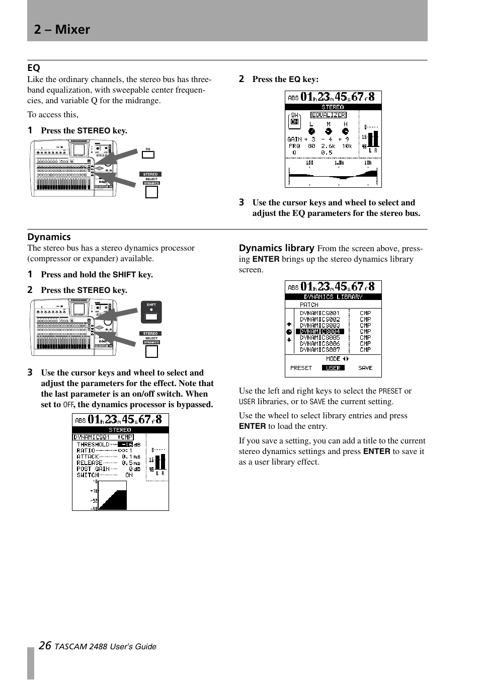 Dynamics, Dynamics library, 2 – mixer | Teac 2488 User Manual | Page 26 / 92