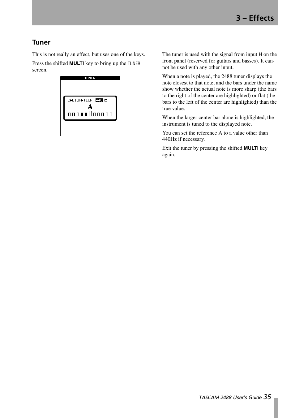 Tuner, 3 – effects, 35 tuner | Teac 2488 User Manual | Page 35 / 92