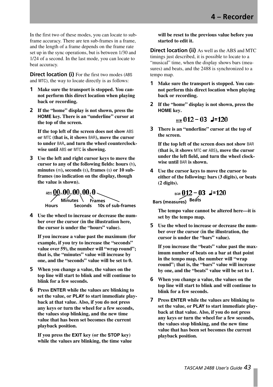 Direct location (i) direct location (ii), 4 – recorder | Teac 2488 User Manual | Page 43 / 92