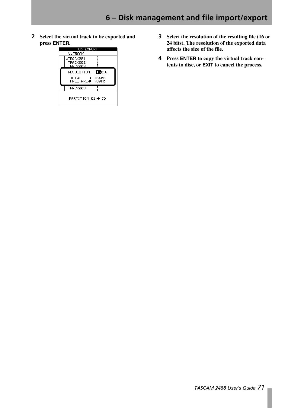 6 – disk management and file import/export | Teac 2488 User Manual | Page 71 / 92